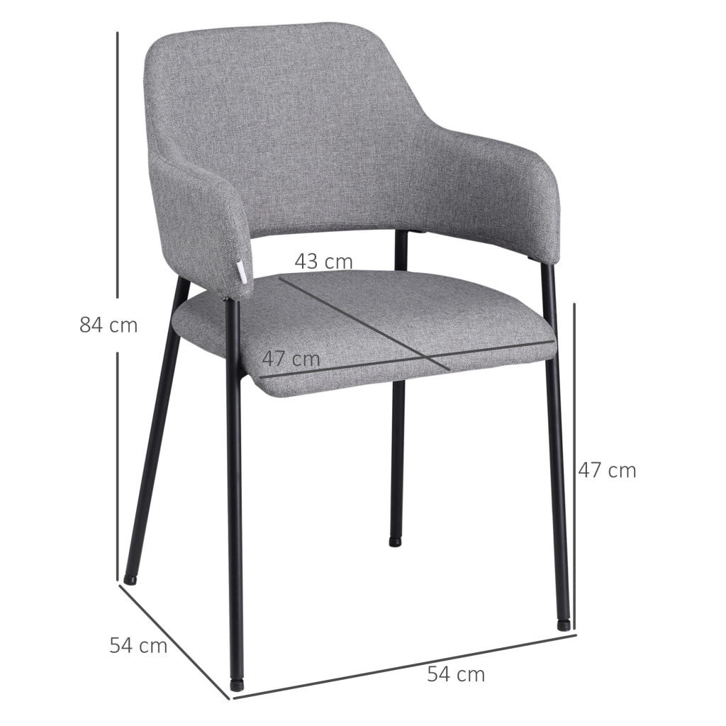 EASYCOMFORT  Set da 2 Sedie Imbottite Moderne in Tessuto con Braccioli e Gambe in Acciaio, 54x54x84cm, Grigio