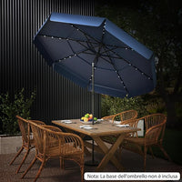 Ombrellone Esterno 300 cm, con 32 Luci LED, Ombrellone Giardino con Regolazione Inclinazione, Manovella e 8 Stecche, Parasole da Esterno con Tettuccio Ventilato a 3 Livelli