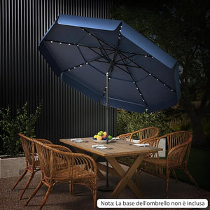 Ombrellone Esterno 300 cm, con 32 Luci LED, Ombrellone Giardino con Regolazione Inclinazione, Manovella e 8 Stecche, Parasole da Esterno con Tettuccio Ventilato a 3 Livelli