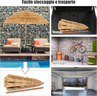 Ombrellone di Paglia 200 cm (Diametro Interno 175 cm), Ombrellone da Spiaggia Pieghevole, Parasole Hawaiano con Inclinabile in Metallo, Spiaggia e Balcone (Naturale)