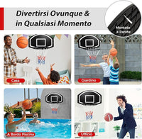 Tabellone Basket da Muro per Bambini e Adulti, Canestro da Basket a Parete con Tabellone Antiproiettile da 72 x 45,5 cm, Rete Anti-vento e Accessori Completi