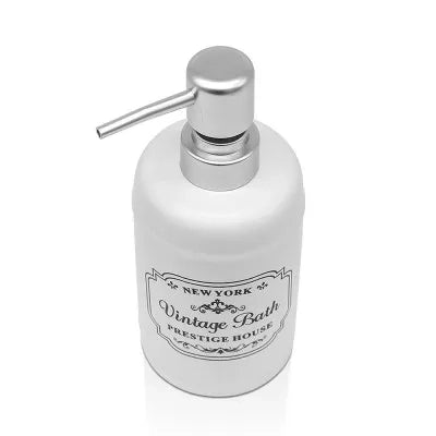 Set accessori bagno dispenser sapone e portaspazzolini in ceramica bianca vintage