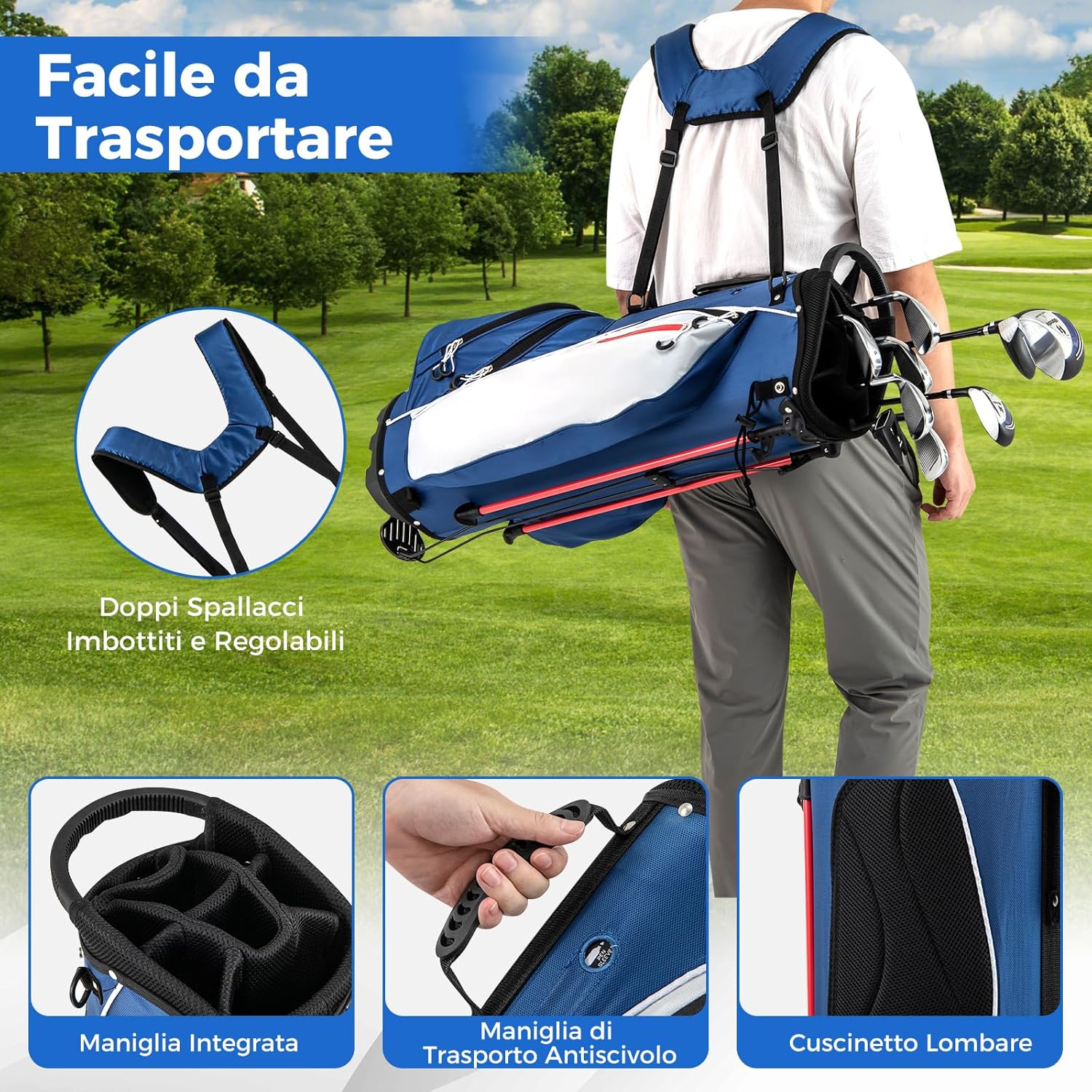 Set da Golf Completo con 9 Mazze e Sacca da Golf, Driver 460cc, da Uomo, Blu