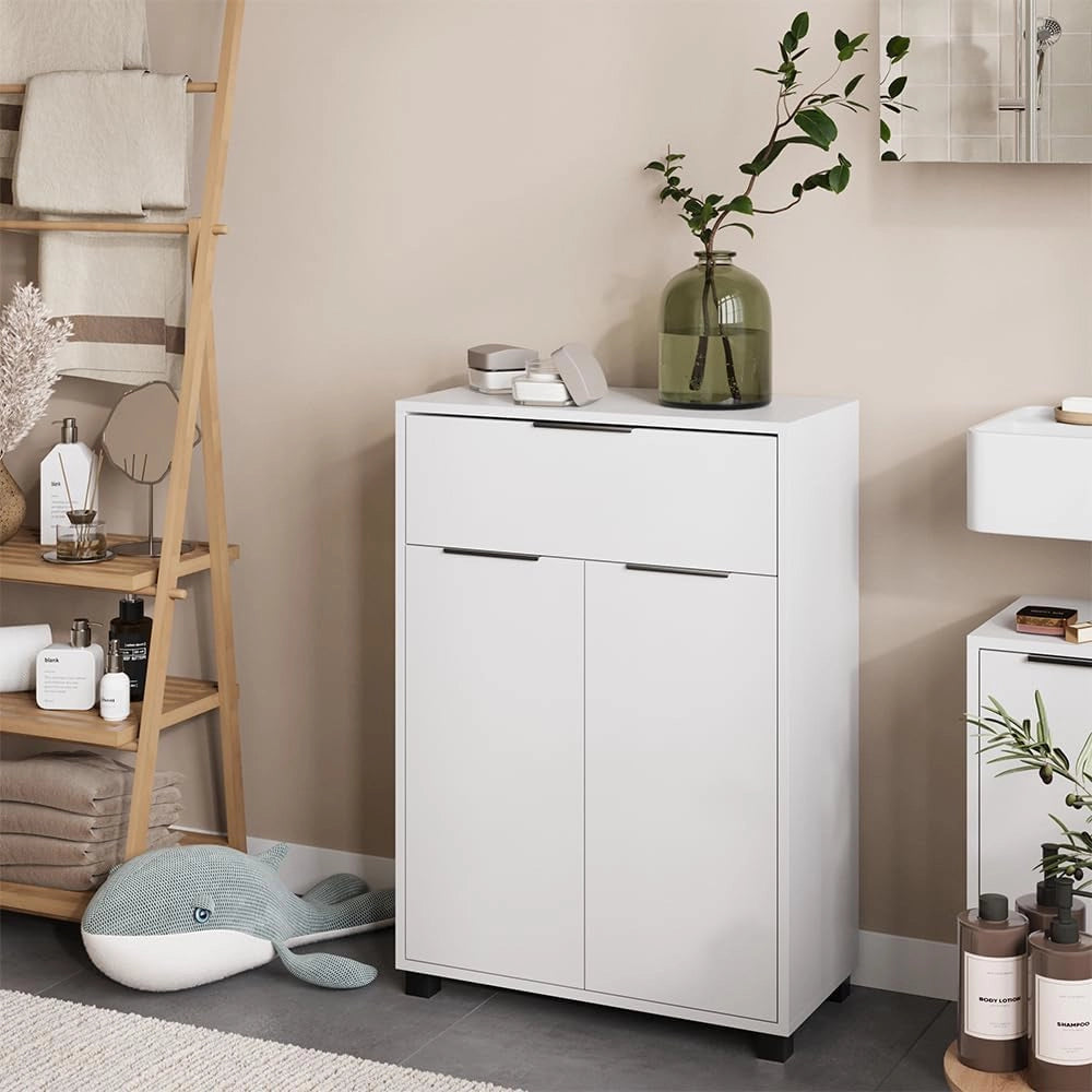 cassettiera da bagno Alina, Bianco, 60 x 86 cm con 3 scomparti, per la conservazione in bagno e combinabile con mobili