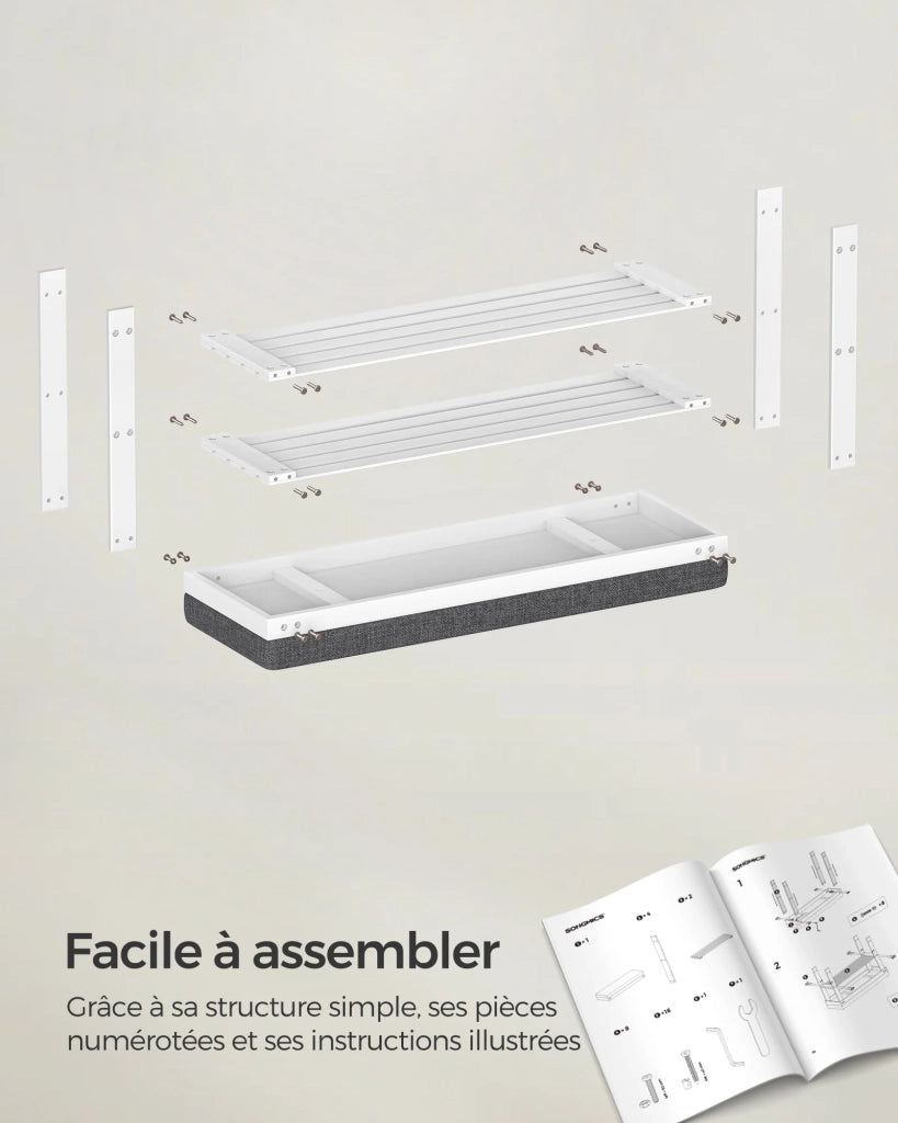 Panca portascarpe 29 x 90 x 49 cm Scarpiera in bambù con 2 ripiani Organizzatore stabile per corridoio Soggiorno Posti a sedere fino a 136 kg Bianco 12_0004134