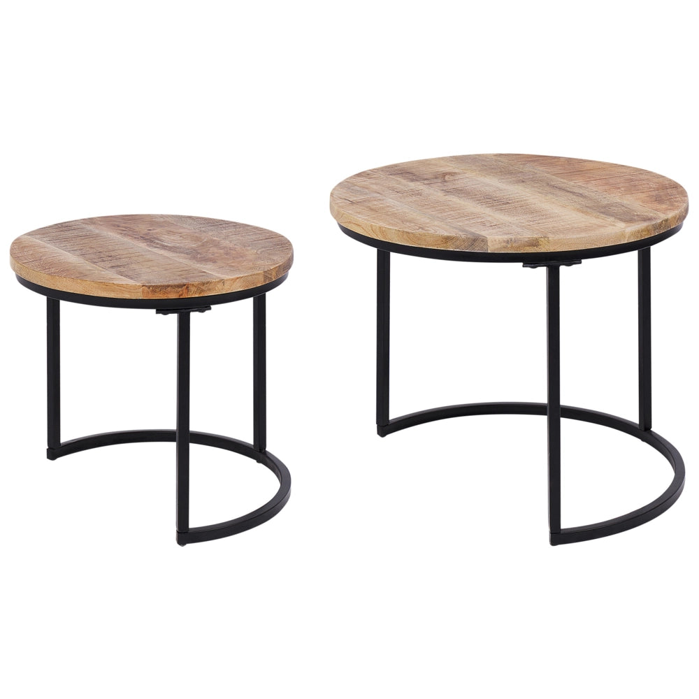 Set di tavoli 2 pezzi Legno chiaro Legno di mango Piano del tavolo Metallo aperto Telaio nero