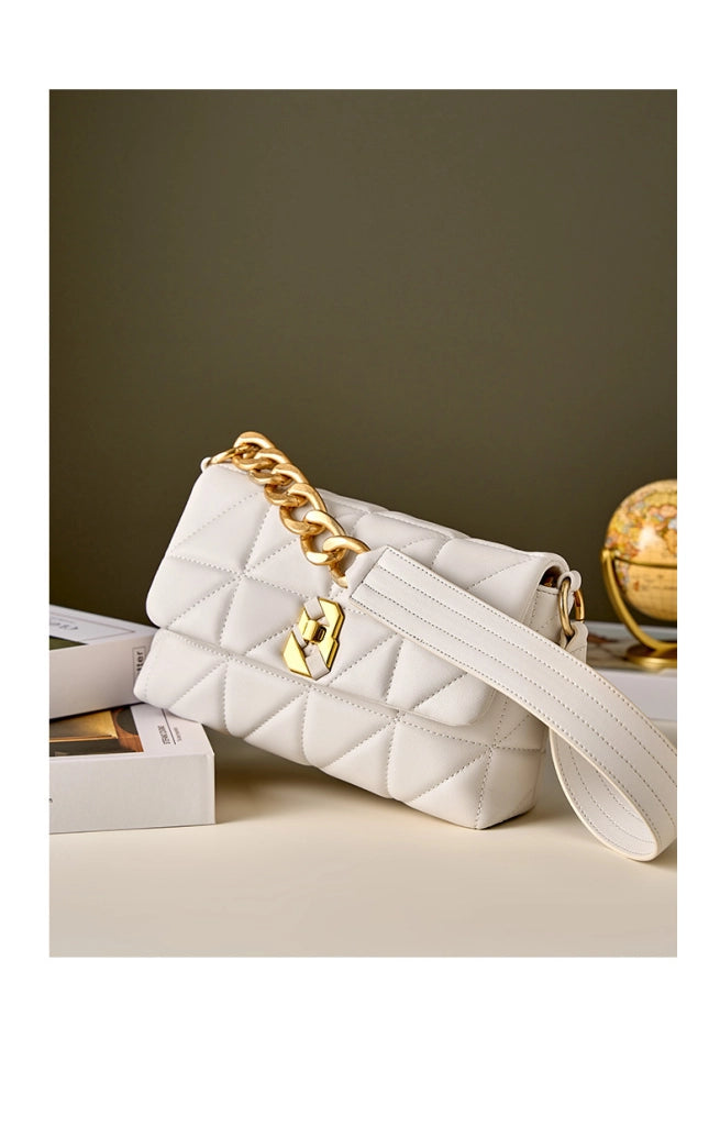 Borsa a tracolla da donna in vera pelle, stile vintage, bianca.