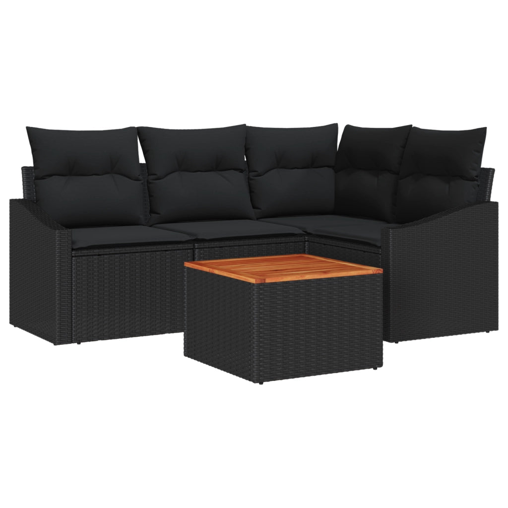 Set da 5 Pezzi Divani da Giardino con Cuscini Nero Polyrattan Acacia