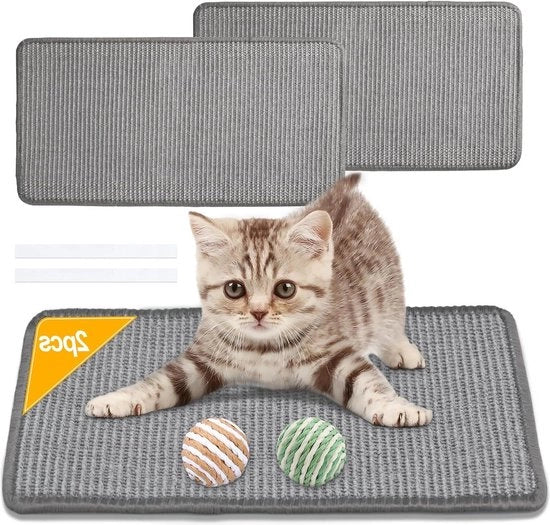 Sistema di protezione per gatti - Tappeto di sisal 50 x 25 cm - Sisalmat con adesivo - Parete per gatti - Muro per gatti - Duraturo e facile da pulire - Grigio - Set da 2 pezzi
