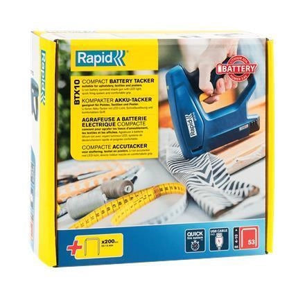 Rapid 5001497 BTX10 Pinzatrice Batteria Ioni di Litio 4-10 mm Impugnatura Ergonomica colore Blu