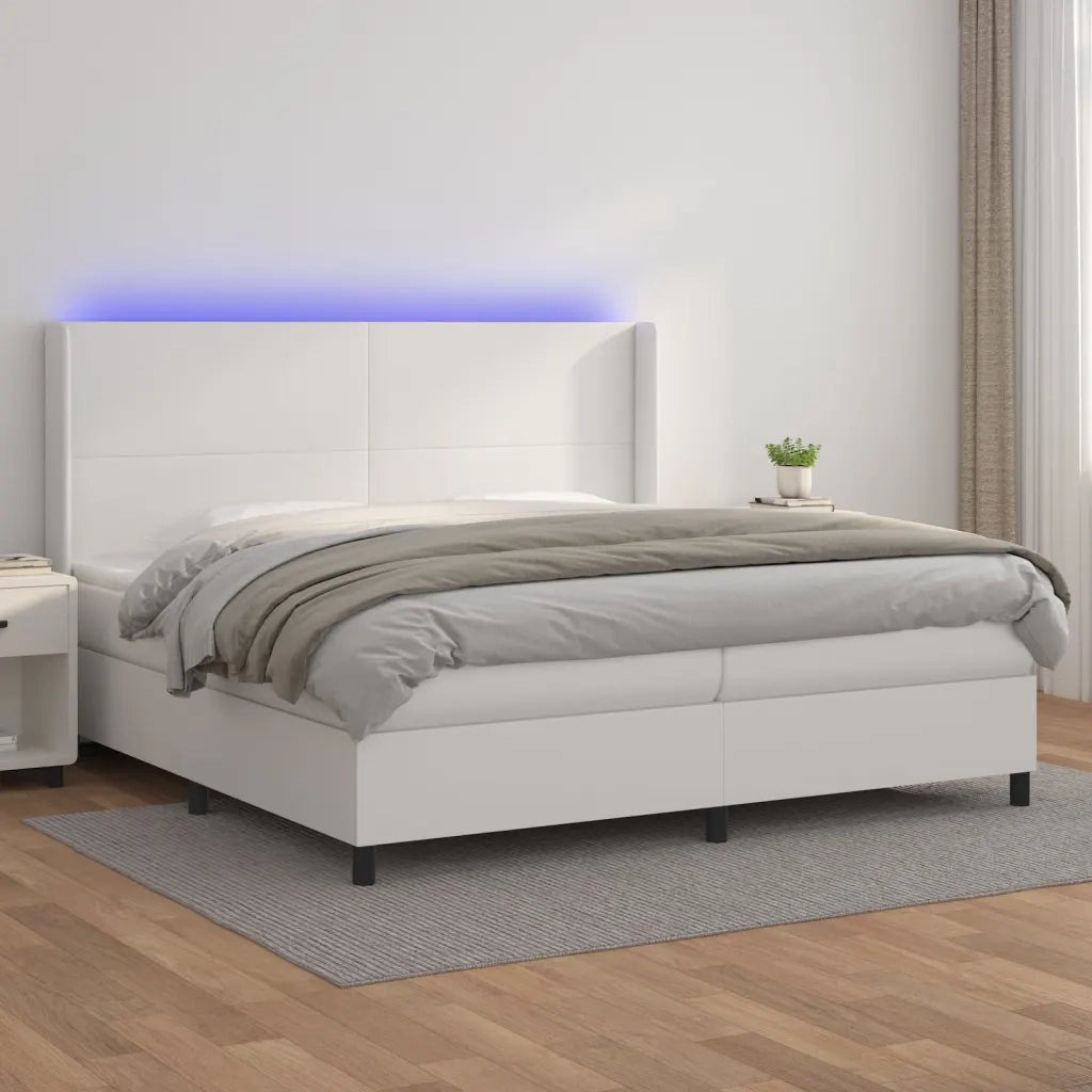 Giroletto Molle con Materasso e LED Bianco 200x200cm Similpelle 3139284
