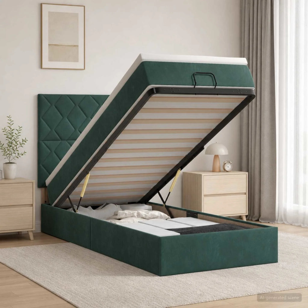 Letto ottomano con materasso Verde Scuro 80 x 200 cm Velluto 3457758