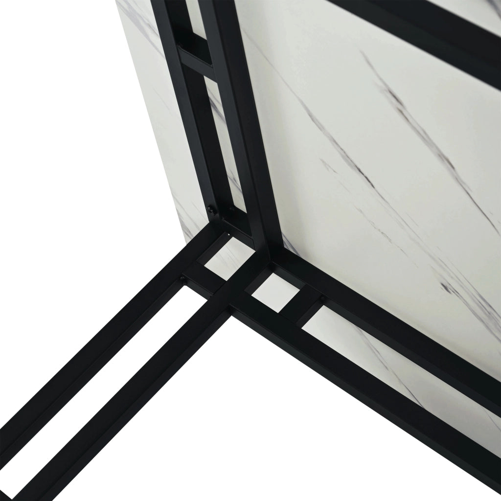 Tavolo da pranzo in MDF con gambe in metallo nero, per sala da pranzo e soggiorno, bianco e nero, 120 × 70 cm