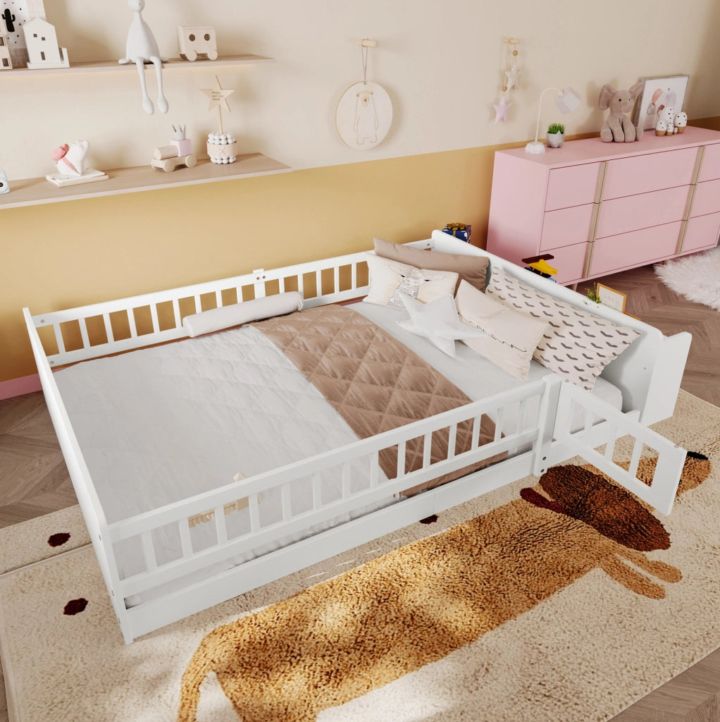 Letto per bambini in pino bianco 140x200 cm con ripiani