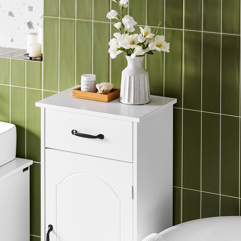 SoBuy Mobiletto Bagno Salvaspazio – Mobiletto Bagno Stretto con Cassetti e Ripiani Regolabili, Cassettiera nel legno, Resistente all'Umidità, Bianco, 42x30x93cm, BZR207-W