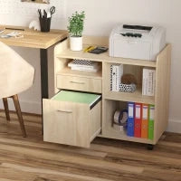 Mobile Porta Stampante, Mobile Ufficio, Mobiletto Basso, Mobile Multiuso con 4 Ruote, Rovere, 80x40x72cm