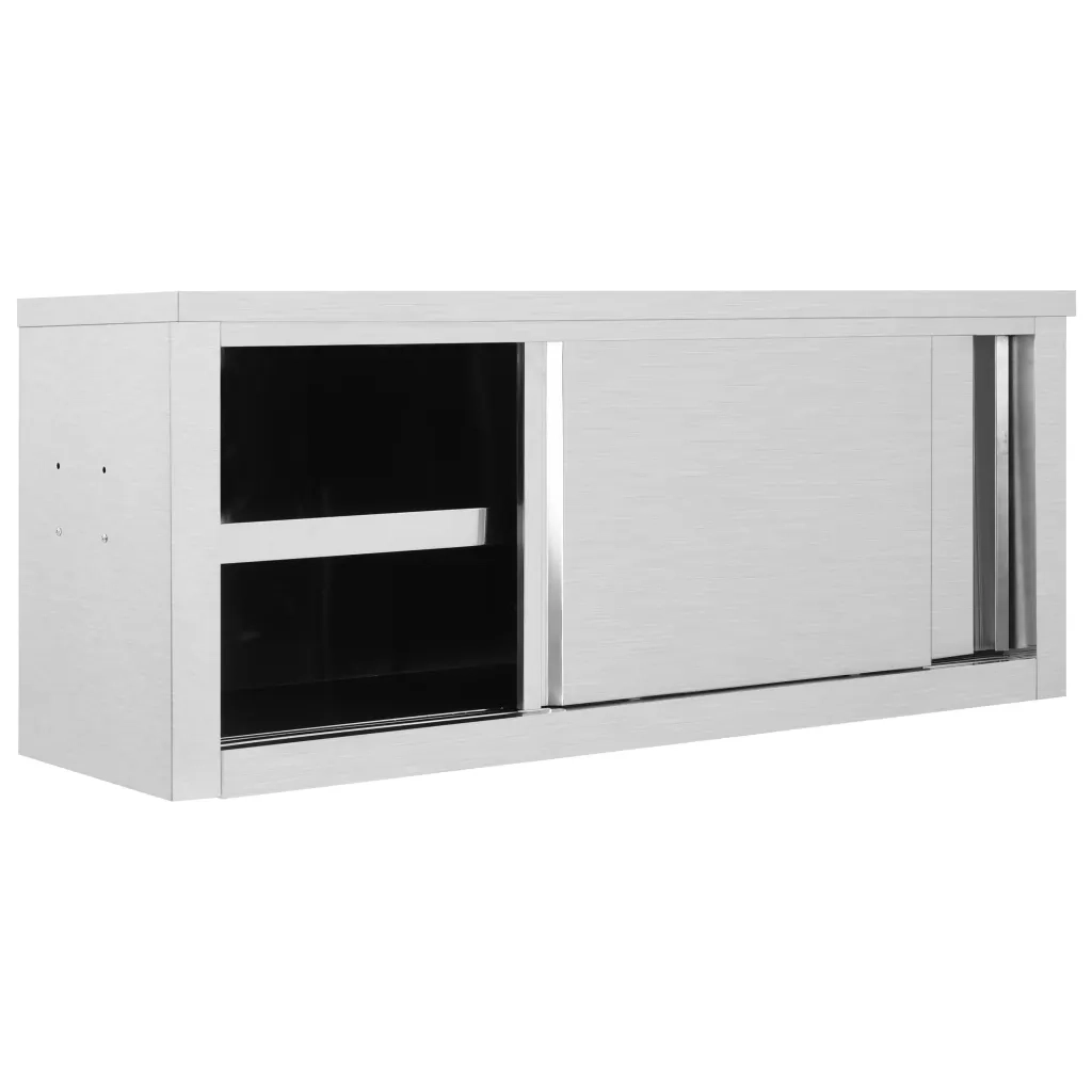 Pensile da cucina a parete con ante scorrevoli 120 x 40 x 50 cm design igienico contenitore facile da pulire acciaio inox 02_0046015