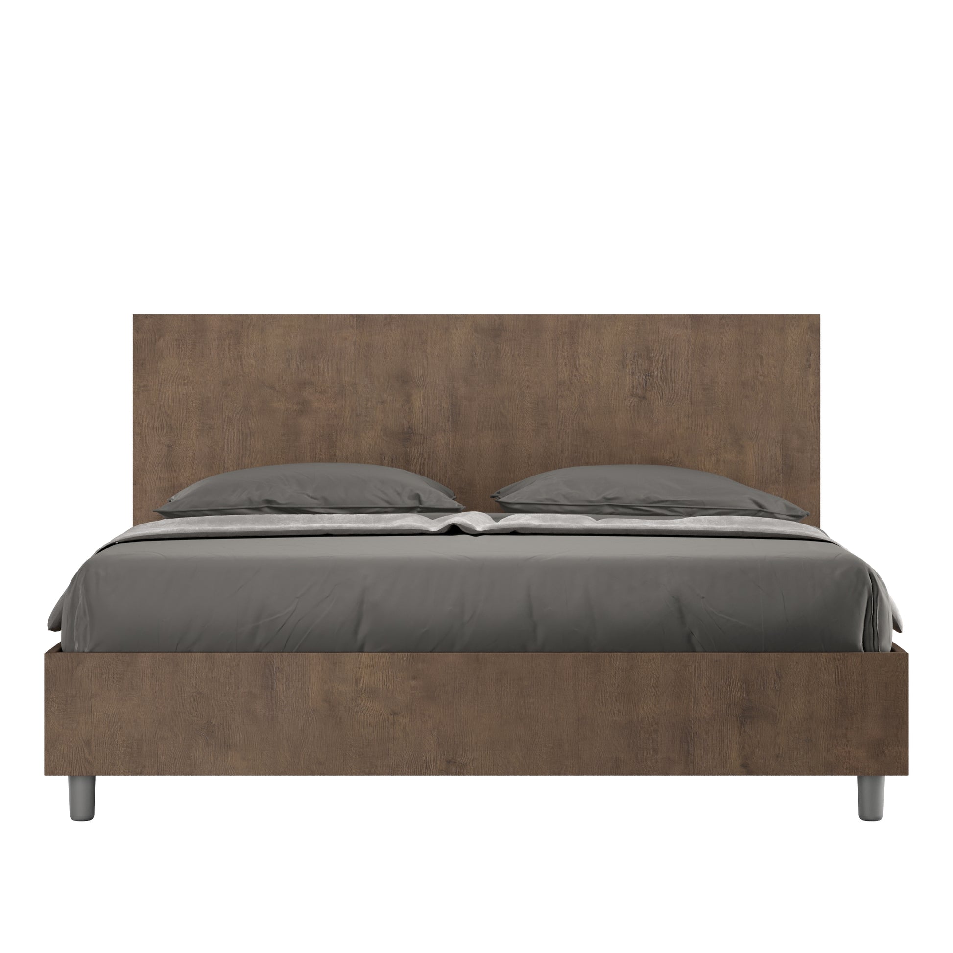 Letto Matrimoniale 160x190 cm con Rete e Contenitore Alzata Comoda Testata Dritta New Egos Noce