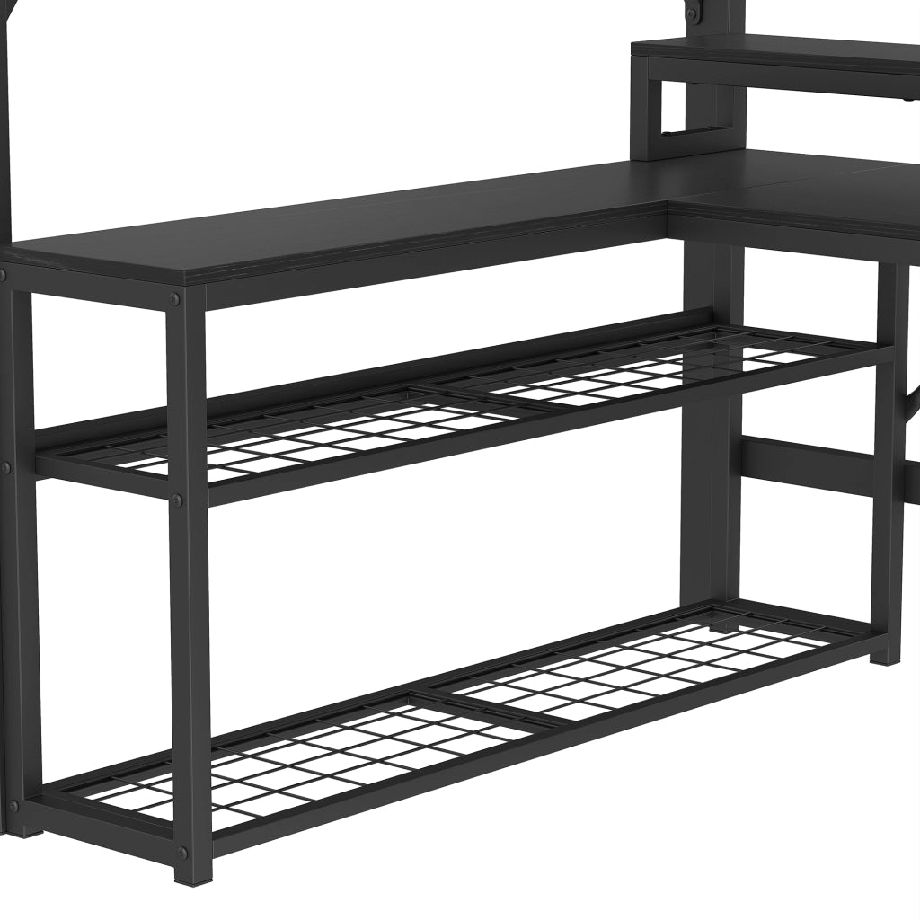 LETTO A SOPPALCO 140 x 200 cm in metallo nero con scrivania, LED e USB
