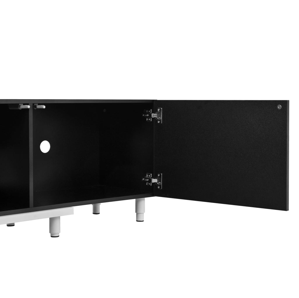 Mobile TV 258x38x48.5 cm allungabile con 3 ante; MDF e pannello truciolare; nero e bianco