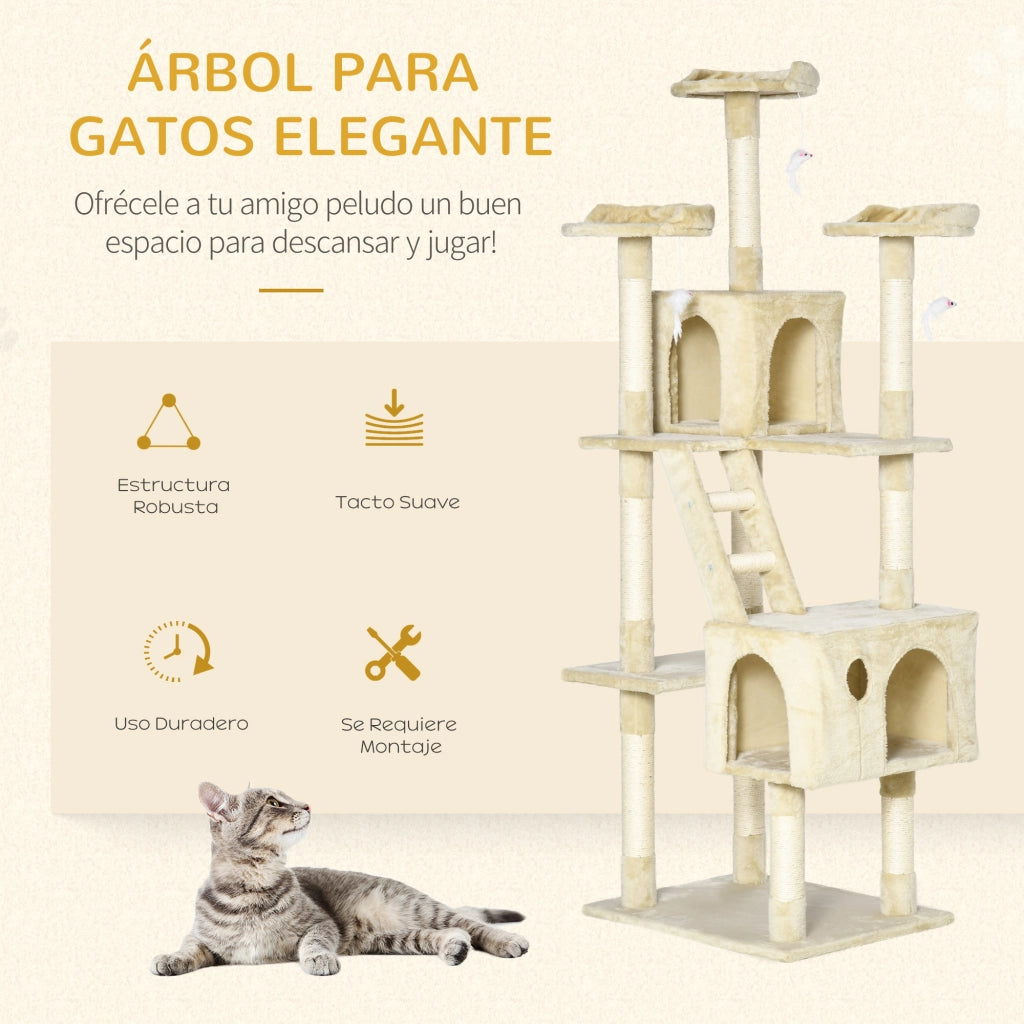 Albero tiragraffi per gatti grande con piattaforme e scalini ¨C zephmum ¨C beige 60x50x181 cm