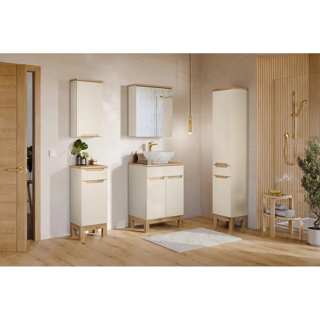 Insieme ERMANO cachemire 130cm: mobile sotto lavabo + lavabo da appoggio + mobili sospesi e da appoggio