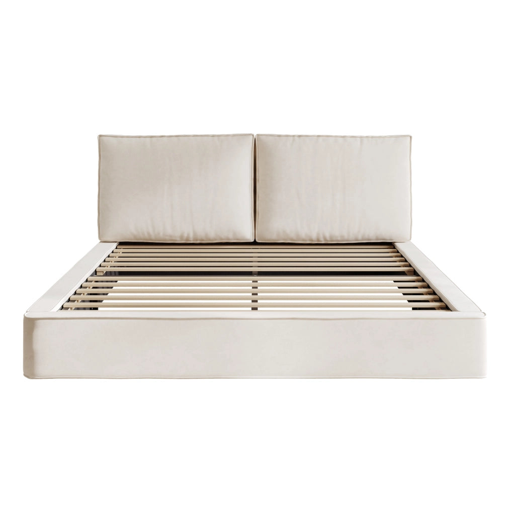 Letto matrimoniale imbottito 160x200 cm in chenille beige con rete a doghe e testiera alta 105 cm