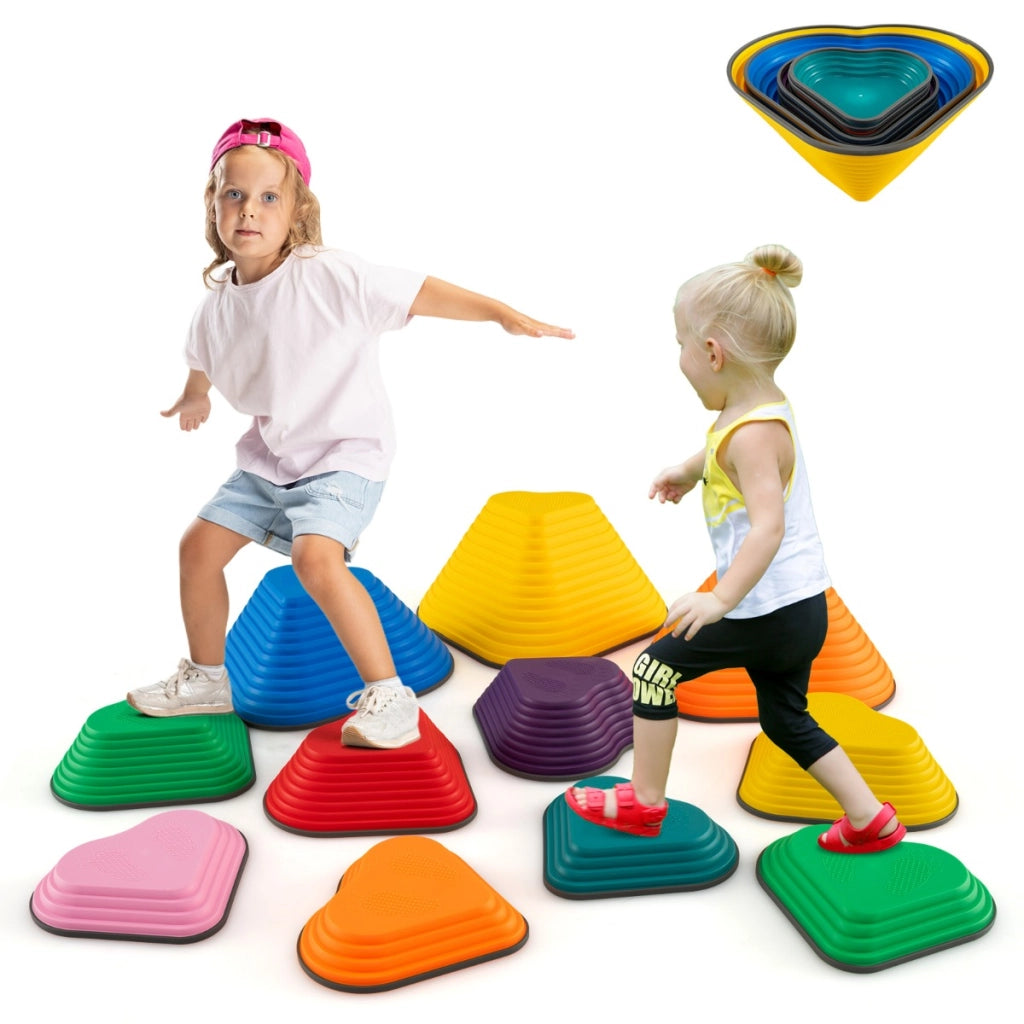 Set di pietre con bordo antiscivolo per bambini per coordinazione, Set da 11 blocchi di equilibrio a forma di cuore