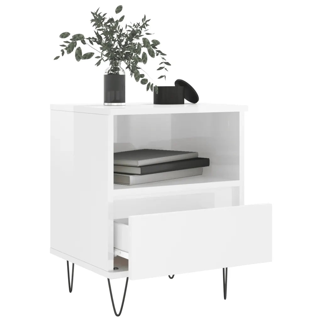 Comodino Bianco Lucido 40x35x50 cm in Legno Multistrato 830624
