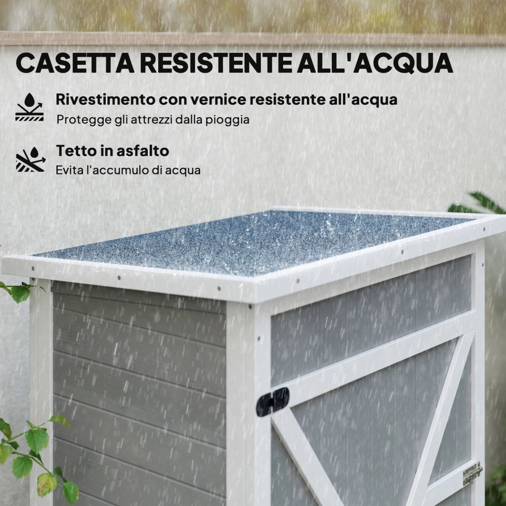 Capanno Attrezzi Legno 2 Mensole Tetto Impermeabile ¨C zephmum ¨C Grigio 75x56x115 cm