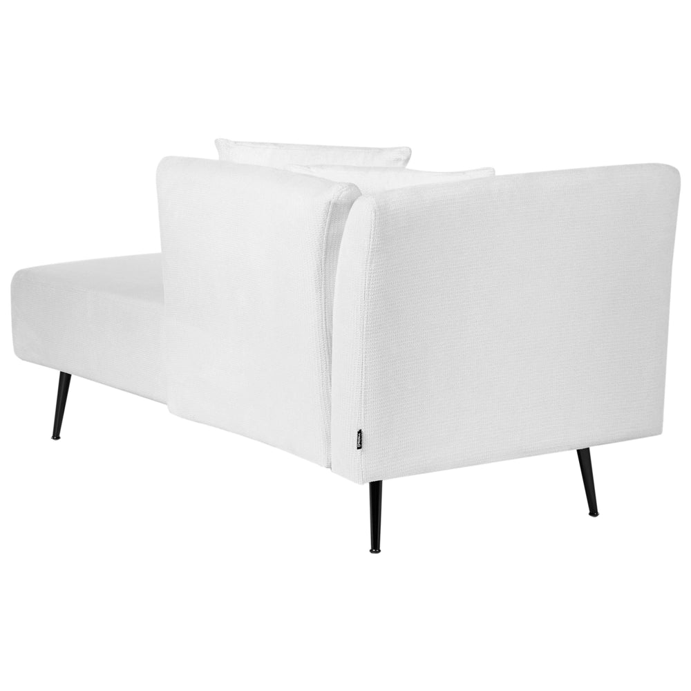 Chaise Lounge Bianco Sinistra in tessuto poliestere con cuscini decorativi Gambe in metallo Soggiorno di design moderno