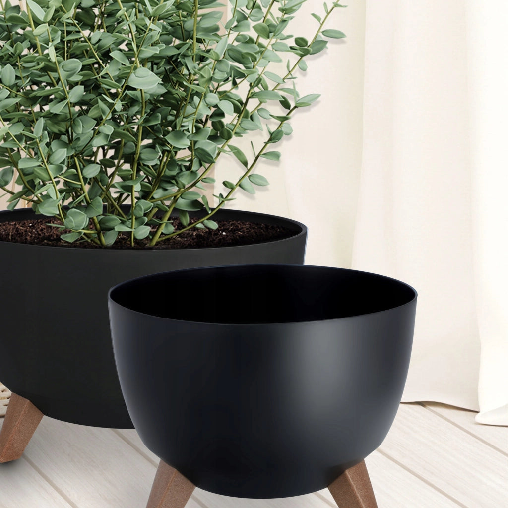 Vaso da fiori KADAX, fioriera, coperchio, gambe, inserto, supporto per fiori, 29+40 cm, ciotola nera, 2 pezzi.