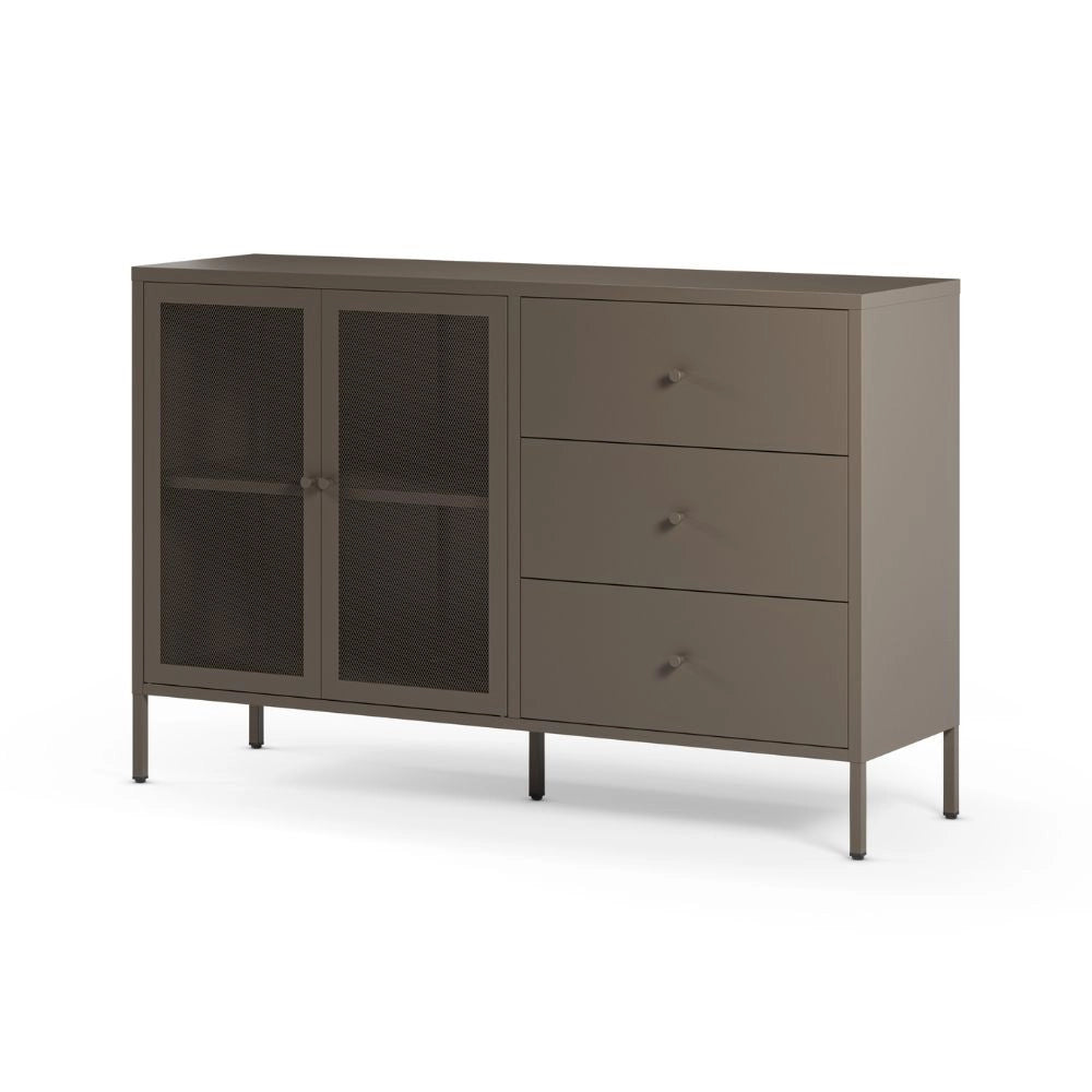 Credenza Fayna in metallo mocha con 2 ante e 3 cassetti 140x40x90H Design industriale