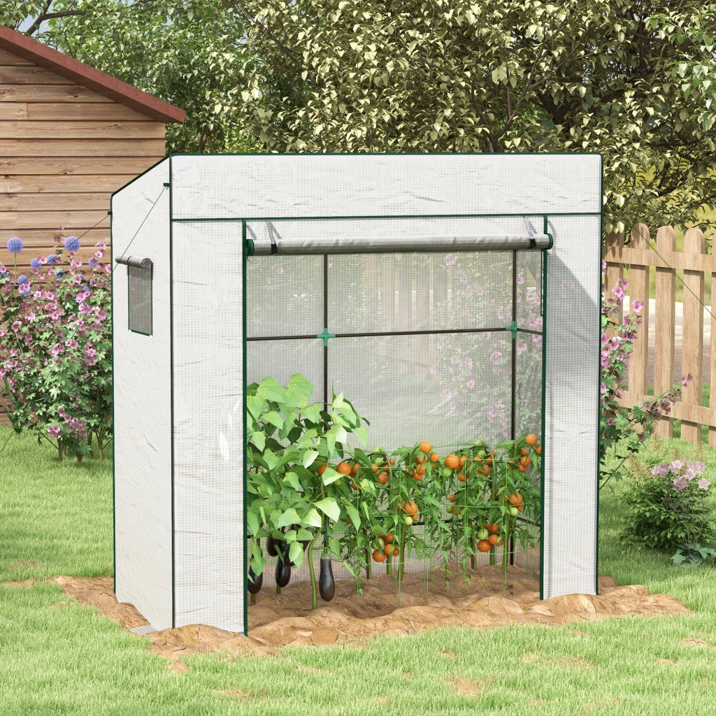 Serra da giardino murale con 1 porta a rullo, copertura PE rinforzata, 2 finestre ¨C zephmum ¨C 196x77x197/178 cm