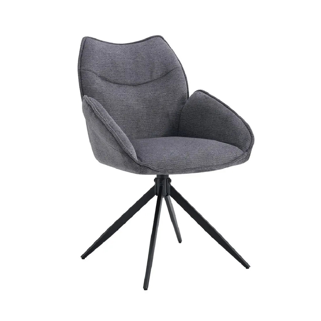 Sedia da pranzo girevole MOOREA - Tessuto grigio scuro - Piedi in metallo nero - Altezza 90 cm - Stile design/industriale