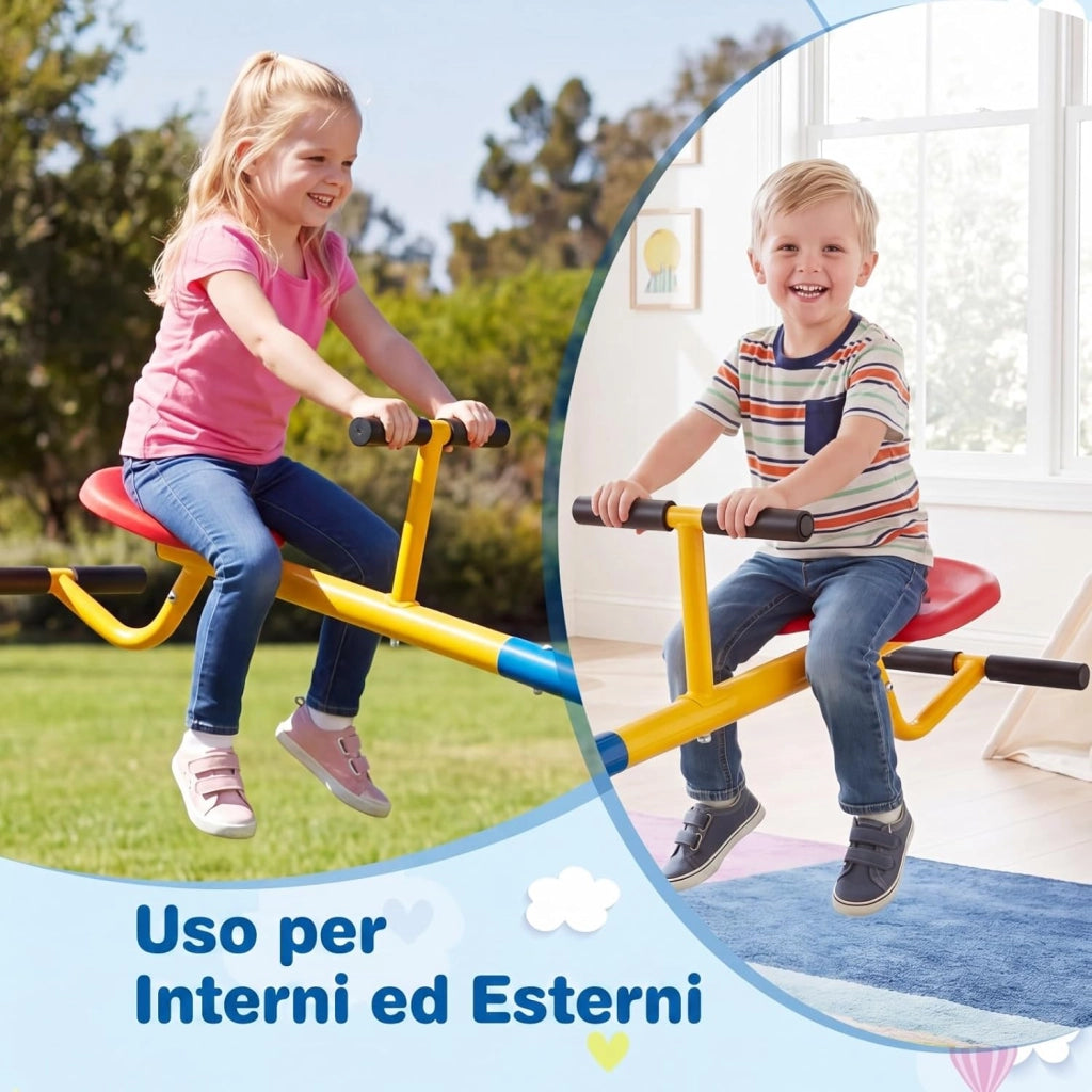 Altalena Basculante per Bambini, Altalena Saliscendi a 360° con Fermo per le Gambe, Altalena Basculante per Esterno Cortile e Parco Giochi, 2 Posti a Sedere