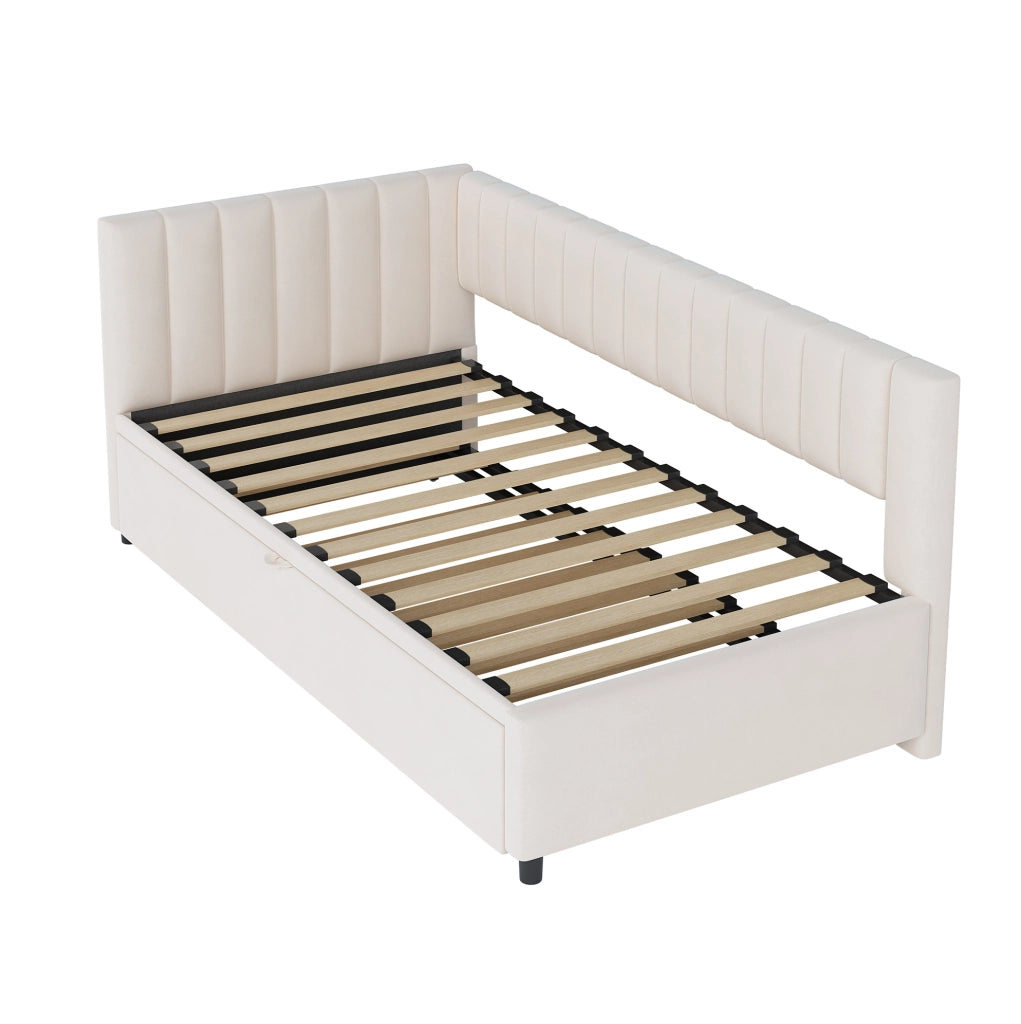 Divano letto 90x200 cm multifunzionale estraibile in velluto beige