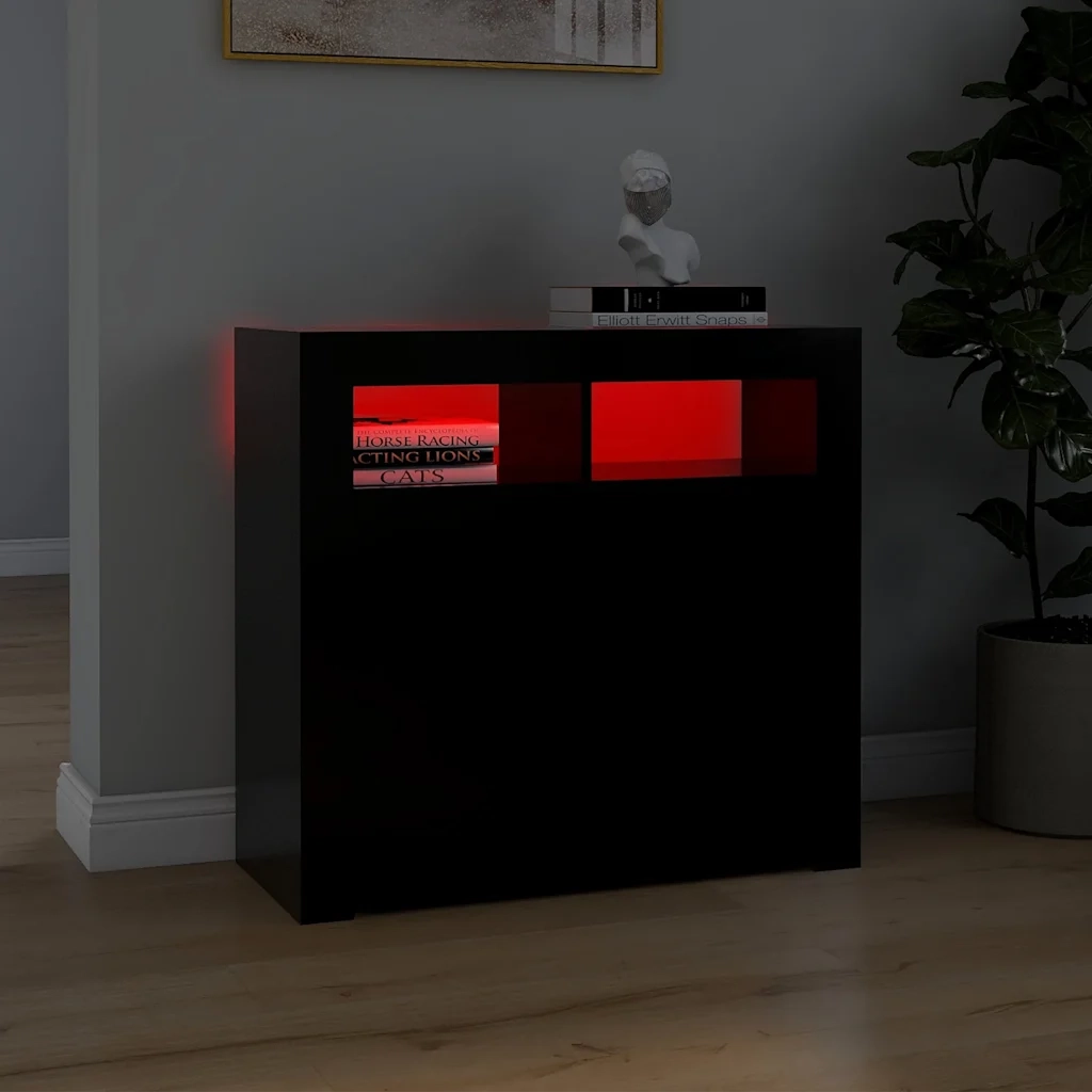 Credenza con Luci LED-Buffet-Armadio da cucina Nera 80x35x75 cm
