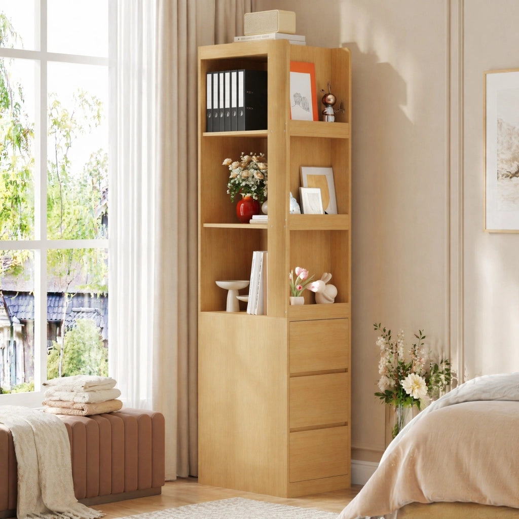 Libreria con 3 vani aperti e 3 cassetti, lato reversibile, con sicurezza antiribaltamento, rovere, 60 × 40 × 200 cm