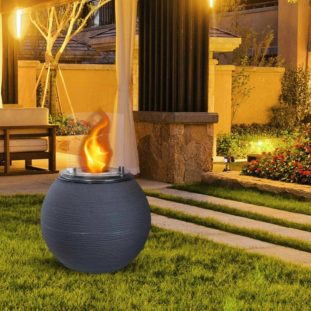 Botticelli - Camino a bioetanolo da terra, braciere da giardino ø 40xH54 cm, colore grigio