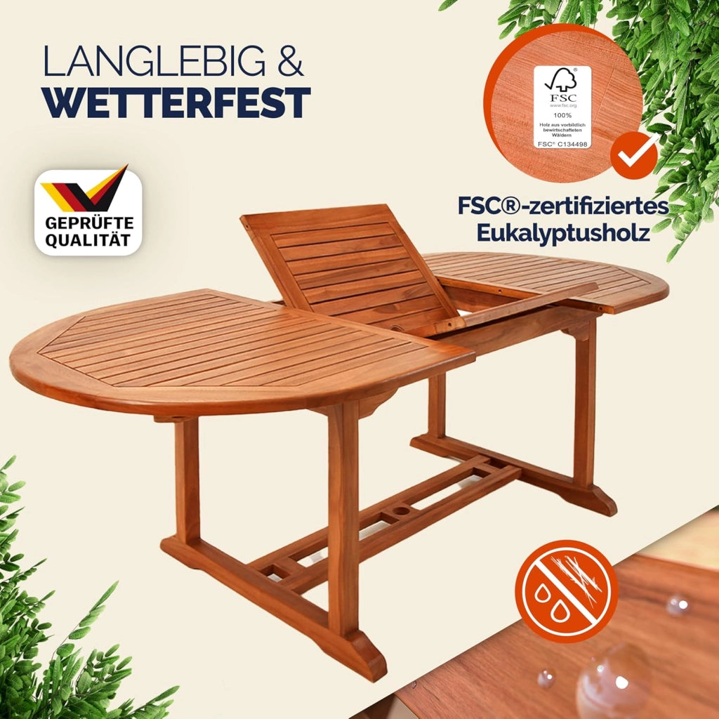 Casaria® Tavolo da Giardino Resistente Certificato FSC® Legno di Eucalipto 200x100cm Portata 160kg per Balcone Giardino Terrazza Balcone Esterno