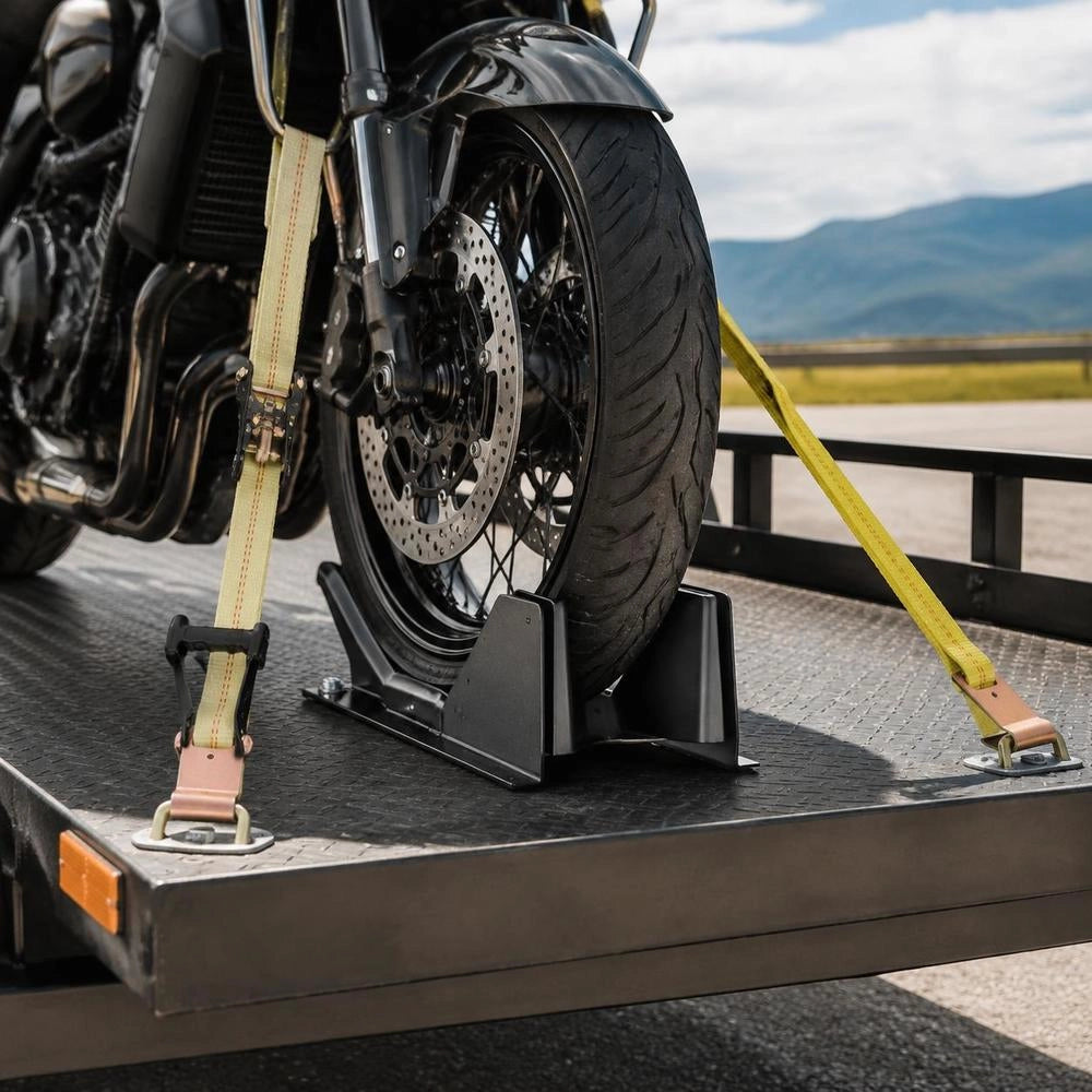 Wheel Chock Tie-Down Kit, Tire-Style Motorcycle Tie-Down System, Car Tie Down Kit With Flat Hook, Break Strength 10009 Lbs & Working Load 3333 Lbs Trailer Tie Down Strap For ATVs, SUVs, Trailers