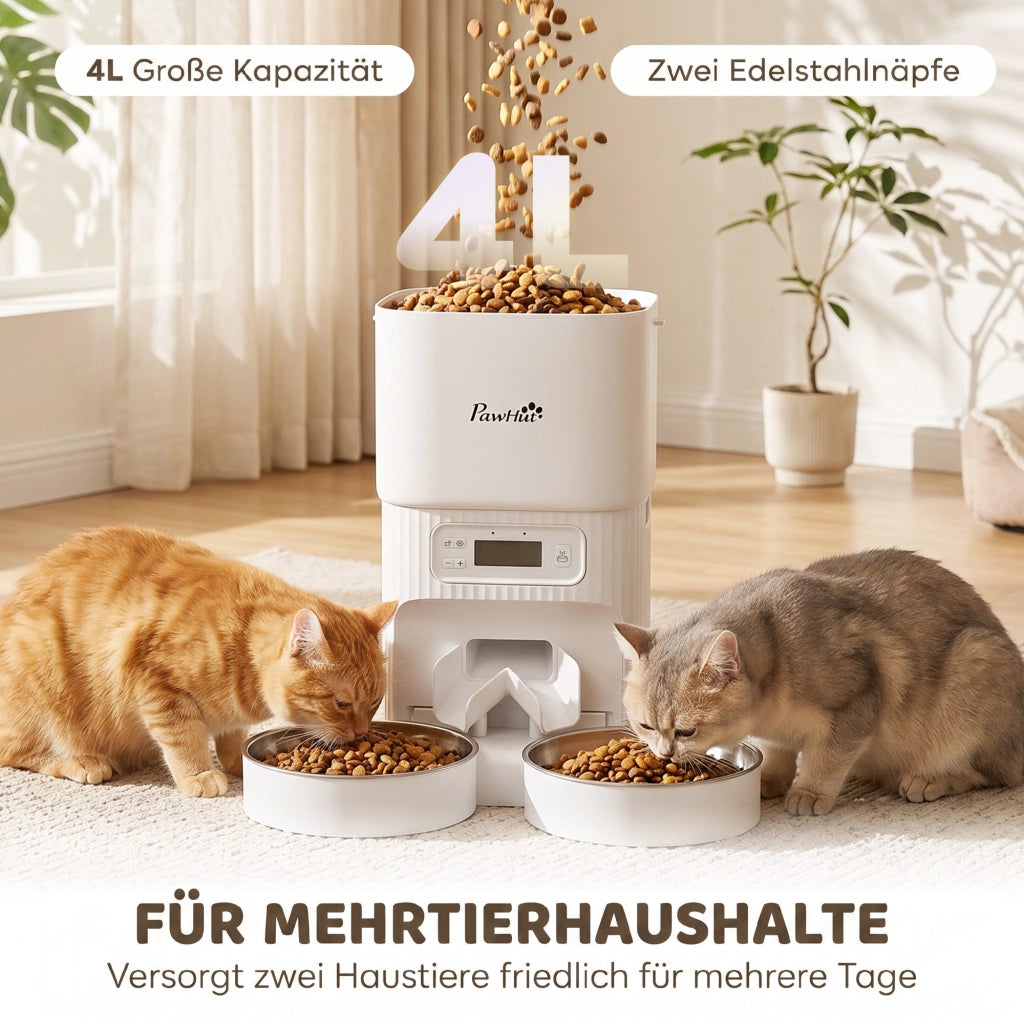 Dispenser automatico cibo per gatti con timer e 2 ciotole acciaio inox ¨C Minimal ¨C Grigio