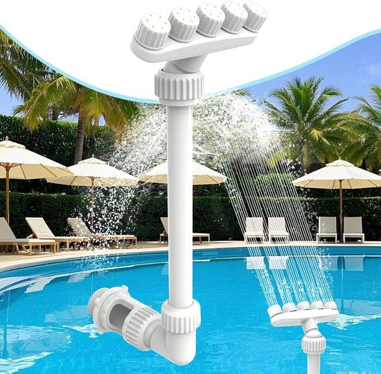 Fontana per piscina regolabile con 5 getti per piscine sopra e sottoterra, girevole 360°, con 2 adattatori, gettatore e ventilatore di acqua molto efficienti (versione migliorata 2025)