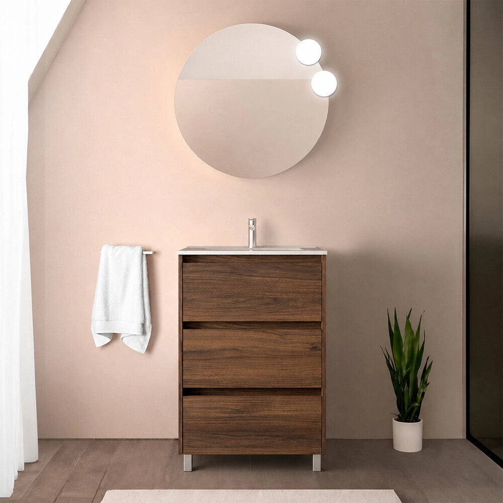 Mobile bagno 60 cm noce maya con lavabo ad incasso Gaya