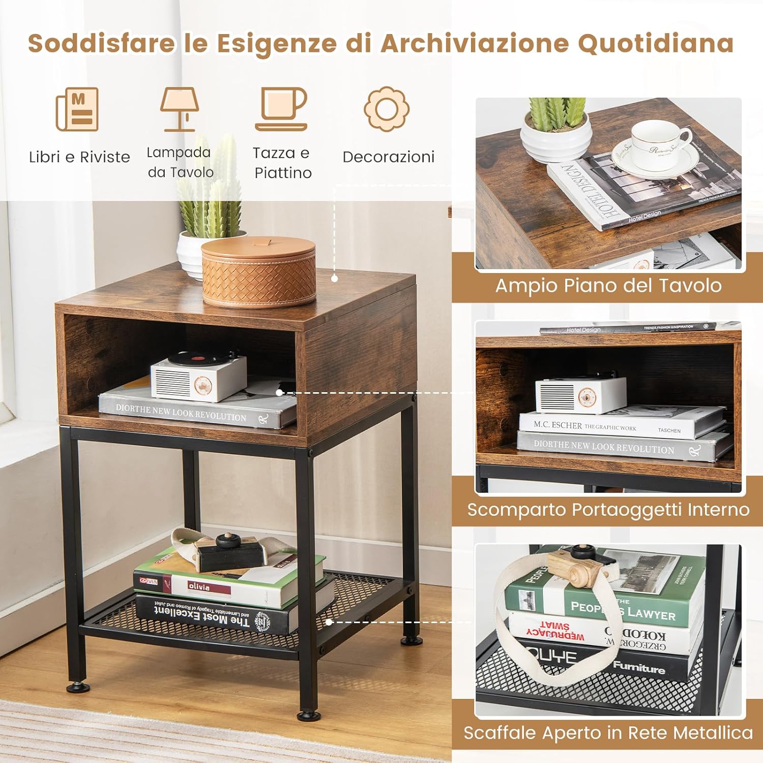 Scaffale per Cucina in Acciao Legno a Ripiani Carrello per Microonde Scaffalature Fioriera Salvaspazio, per Cucina e Soggiorno, Vintage (2 Ripiani + Cassetto)