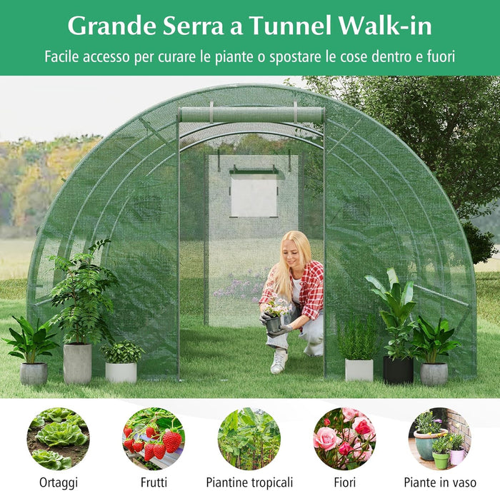 Serra da Giardino, Serra Tunnel per Orto e Piante con Copertura Resistente, Struttura Robusta in Acciaio Zincato, Finestre Avvolgibili e Porte con Cerniera (400 x 300 x 200 cm)