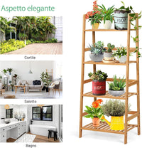 Scaffale per Piante in Bambù a 4 Ripiani, Scaffale Porta Vasi da Interno ed Esterno, Scaffale Portafiori per Balcone, Giardino e Cortile, 48 x 32 x 115 cm (Naturale)