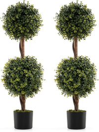 Set di 2 Alberi Artificiali con Tronco Solido da 90 cm, Muschio Naturale e Vaso Stabile Riempito di Cemento, Arbusto Finto Protetto dal Sole per Decorazione Interna ed Esterna