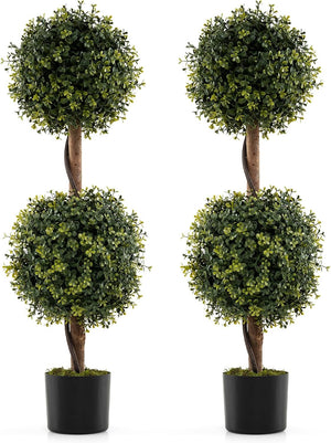 Set di 2 Alberi Artificiali con Tronco Solido da 90 cm, Muschio Naturale e Vaso Stabile Riempito di Cemento, Arbusto Finto Protetto dal Sole per Decorazione Interna ed Esterna